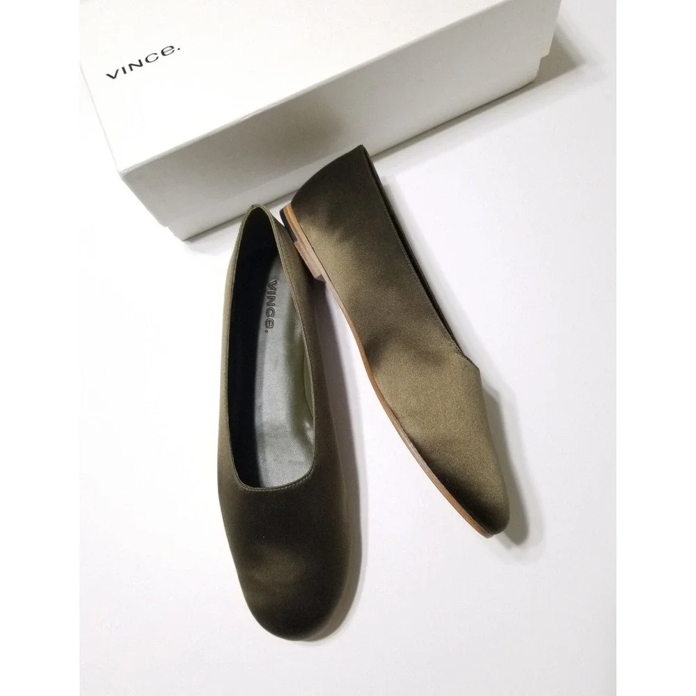 NIB‎ Vince Maxwell Italian Satin Ballet Flat Olive Green Size 6.5, 8.5 $225